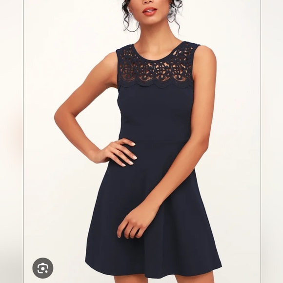 Lulu's Navy Sleeveless Lace Mini Dress - Picture 1 of 6